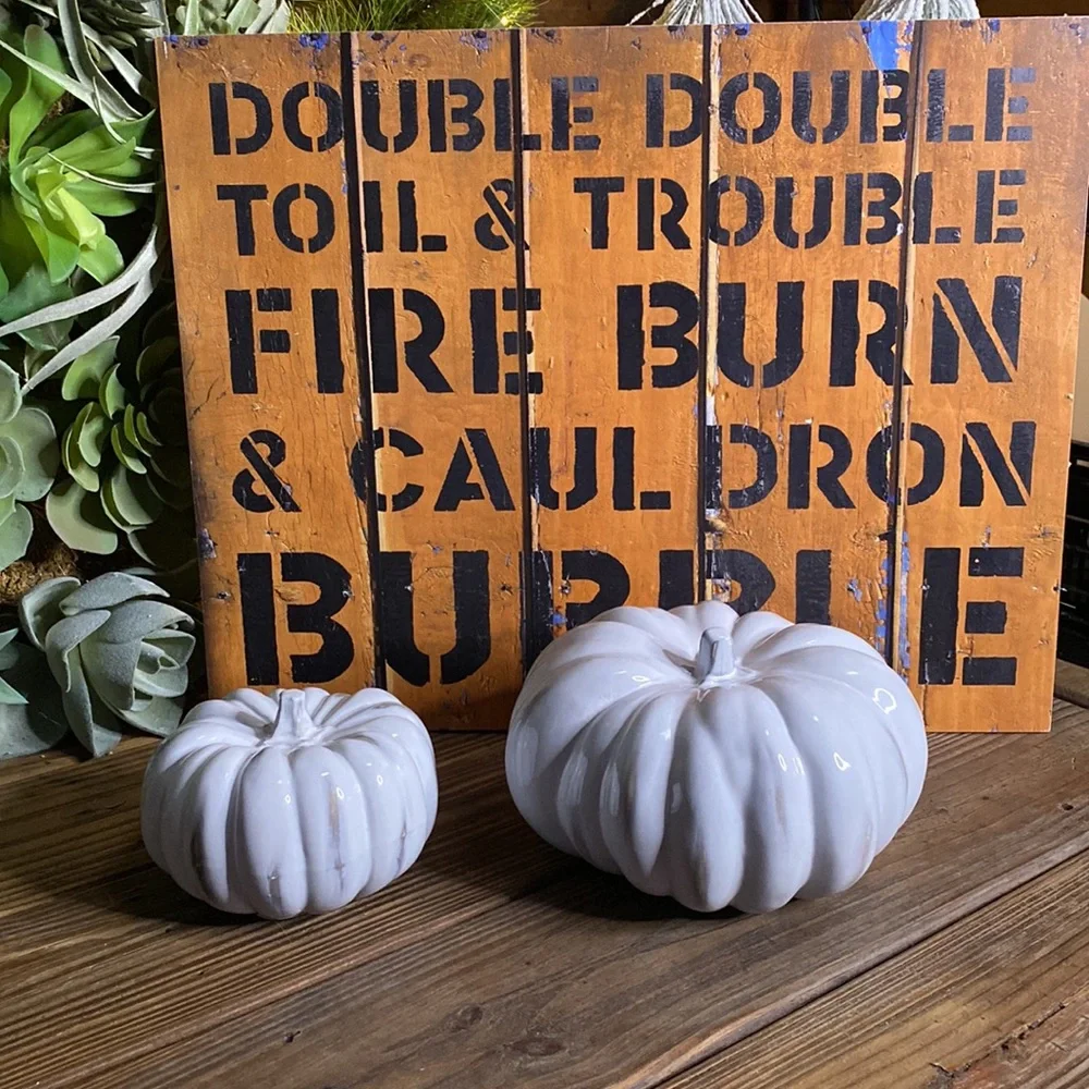 Crate&Barrel White Hand Glazed Ceramic Pumpkins - Set of Two - Medium and Small
